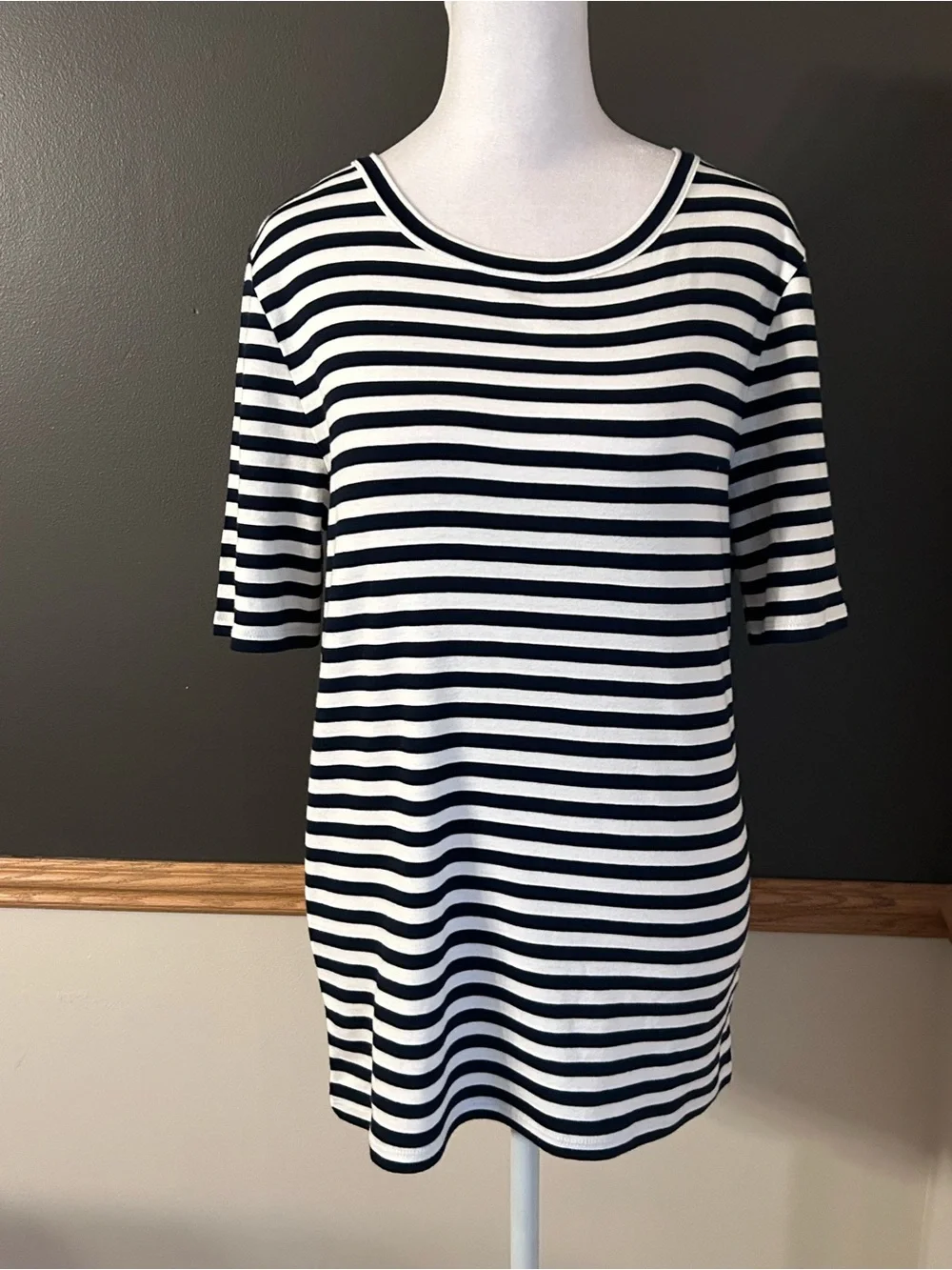 NWT J.Crew Women's Slim Perfect T-Shirt Navy Ivory Stripe Short Sleeve Sz Large